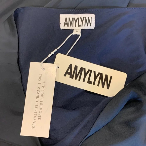 Amy Lynn Women's Gemma One-shoulder Satin Dress In Navy Blue Size M NWT - Picture 12 of 16